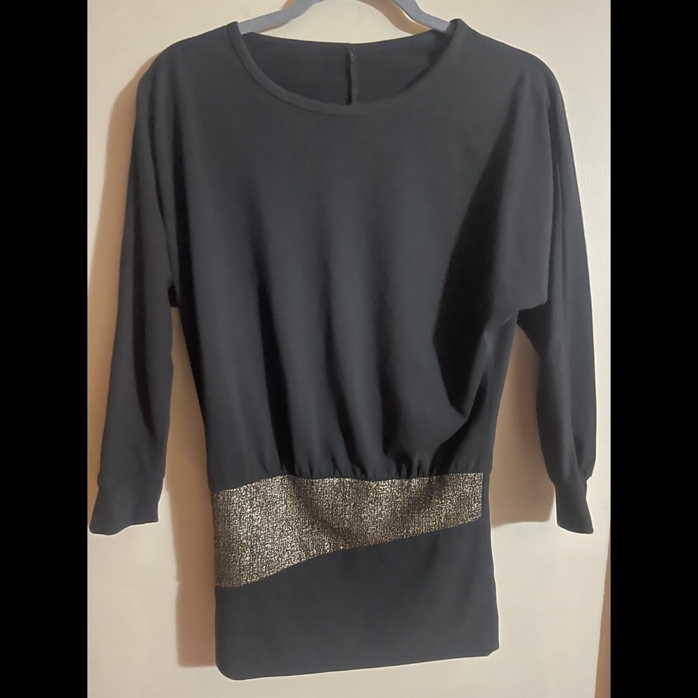 Black Sweater/Blouse with Gold Stripe detail